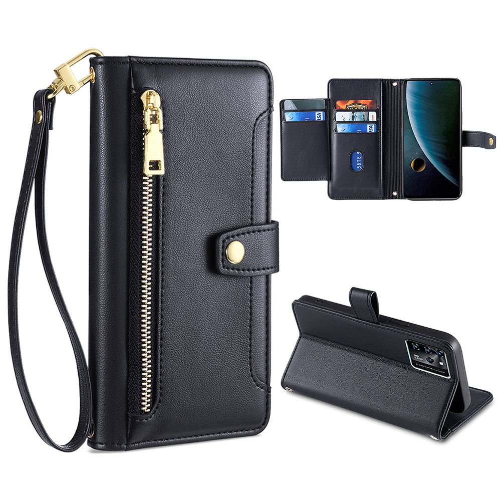 For ZTE Blade V30 Fully Wrapped PU Leather Stand Case Zipper Pocket Card Slots Flip Phone Cover with Wrist Strap and Shoulder Strap For ZTE Blade V30 Fully Wrapped PU Leather Stand Case Zipper Pocket Card Slots Flip Phone Cover with Wrist Strap and Shoulder Strap
